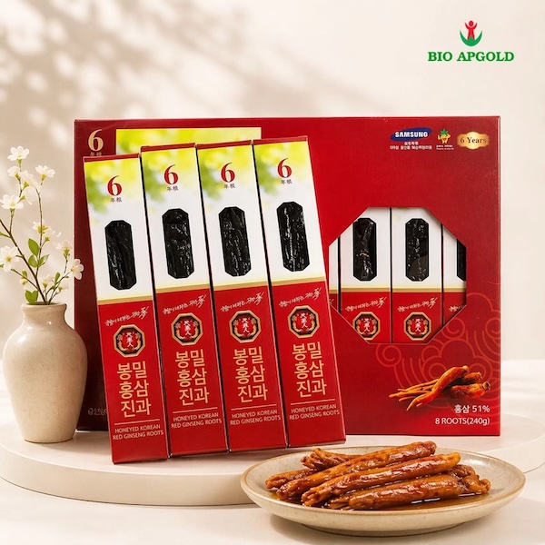 Hồng sâm củ tẩm mật ong BIO APGold (hộp 8 củ)